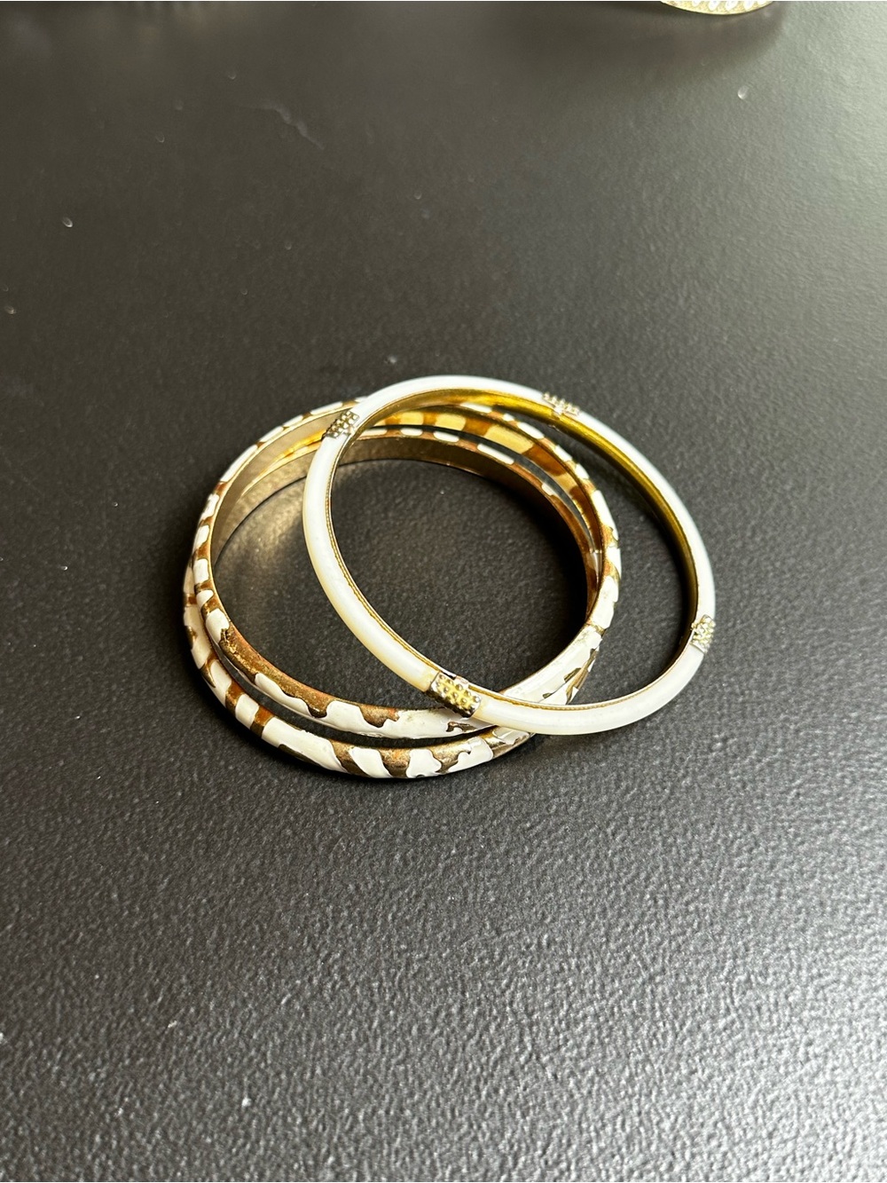 bebe Gold and White Stacked Bangle Bracelet Set